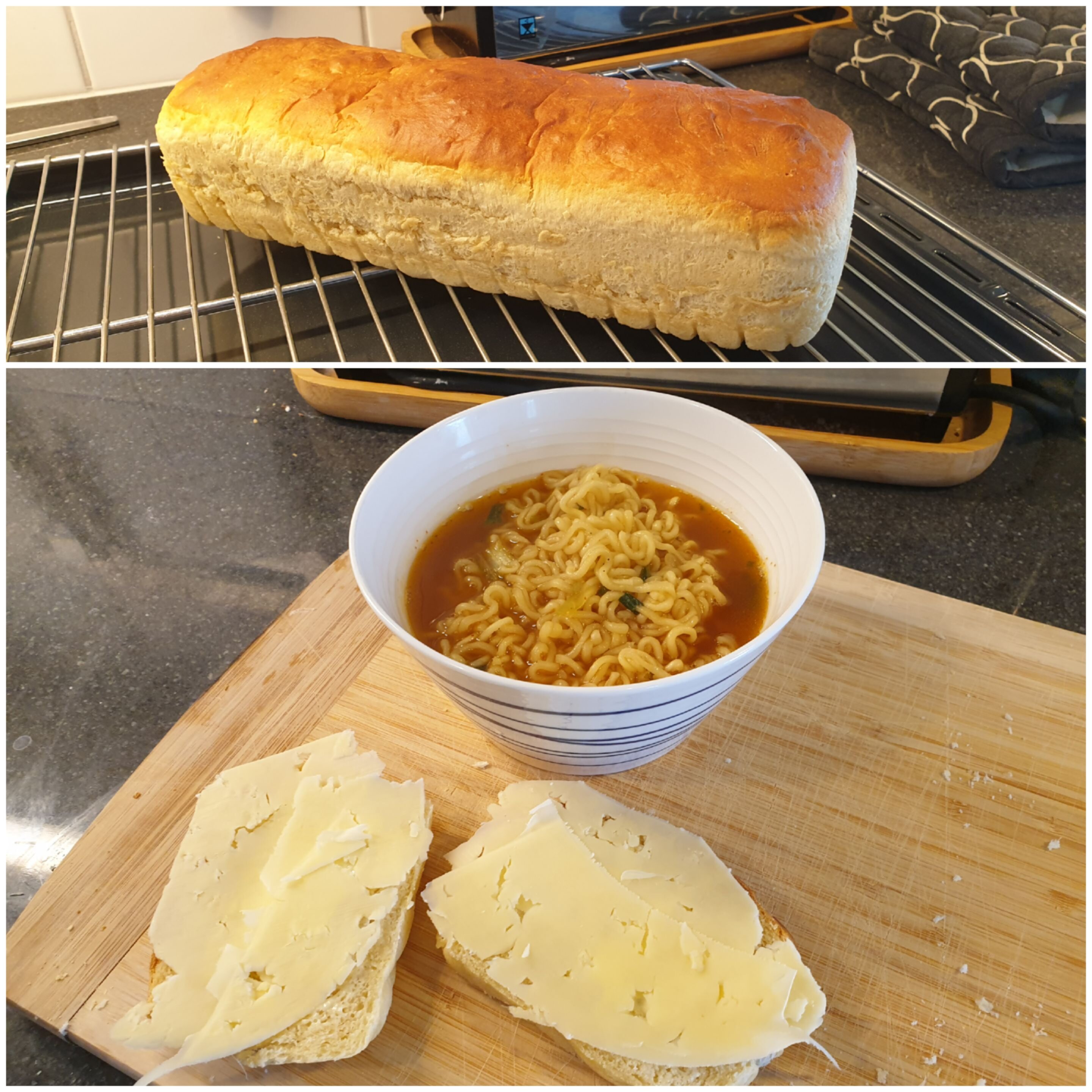 Fluffy Japanese Milk Bread served with instant noodles